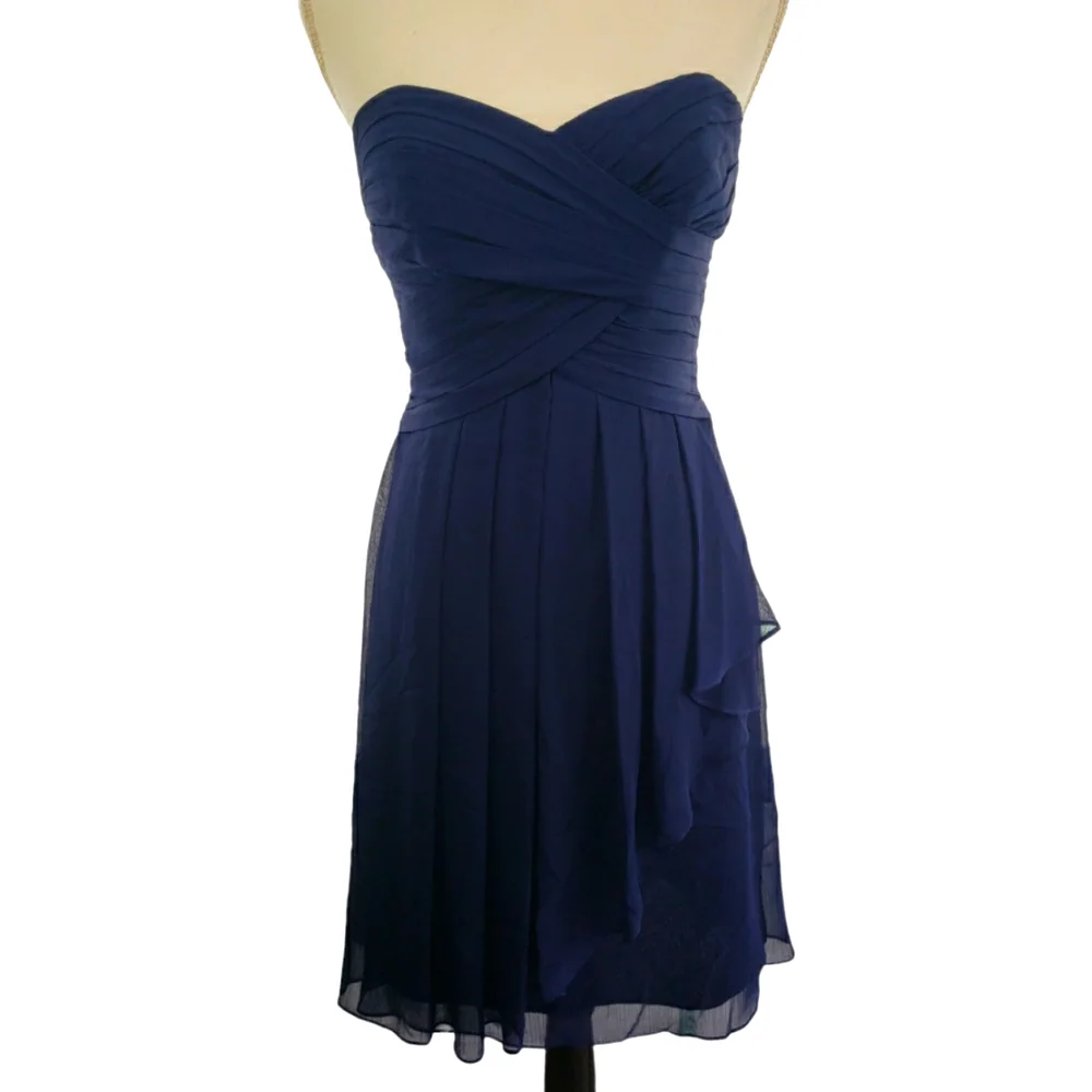 David's Bridal Strapless Sweetheart Neckline Short Dress Size 2 in Navy - Picture 2 of 13